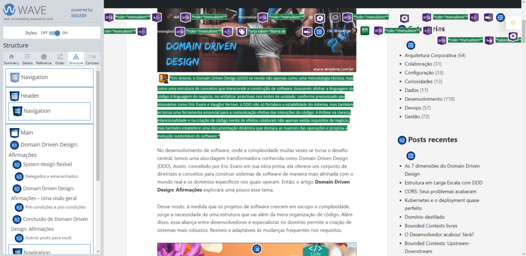 Acessibilidade Web: Ferramenta WAVE, util para verificar se uma determinada página segue os principais critérios de acessibilidade da WCAG